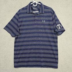 Under Armour HeatGear Men's Dark Blue Striped Short Sleeve Golf Polo Shirt LG