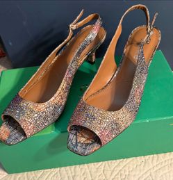 Multicolor Rhinestone Peep-Toe Slingback Heels