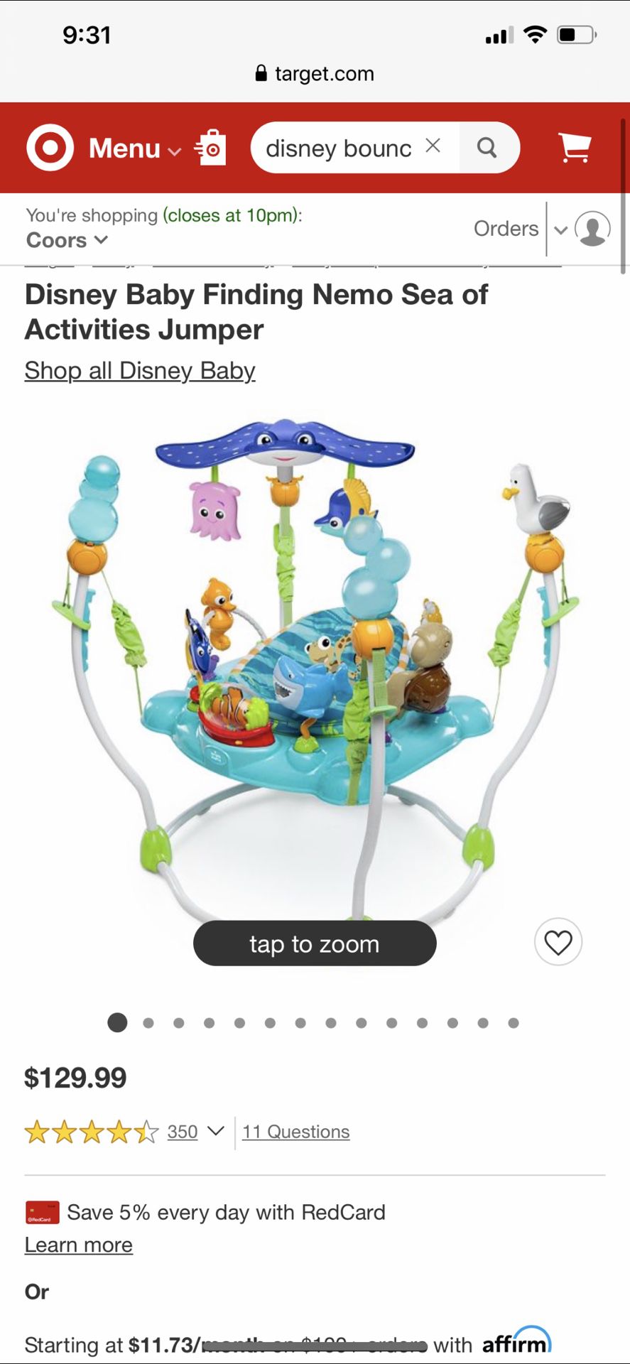 Disney Finding Nemo Baby Jumper - Lightly Used