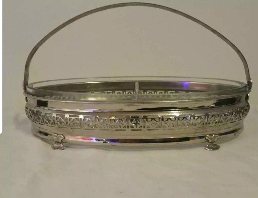 Antique Footed Glass And Silver Split Server