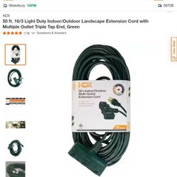 50 ft. 16/3 Light Duty Indoor/Outdoor Landscape Extension Cord with Multiple Outlet Triple Tap End, Green