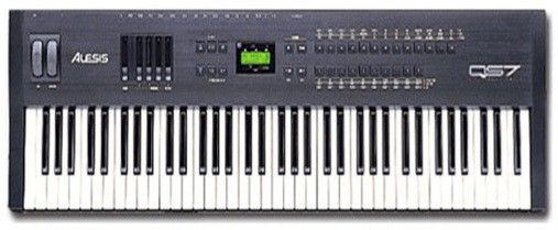 Alesis QS7 Keyboard Musical Instrument with expansion card and Pro Line Proline Model PL200 X Stand, SKB Case, and Peavey KB-15 Keyboard Amp.