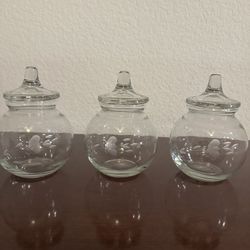 3 Princess House Vintage Glass Heritage Pattern 5.5 Small Canisters/ Candy Dish W/lids, No Holds, Trades Or Deliveries, Same Day PU