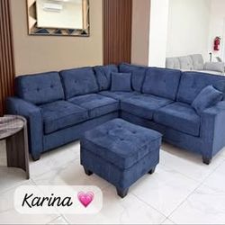 blue color sectional sofa with USB Port