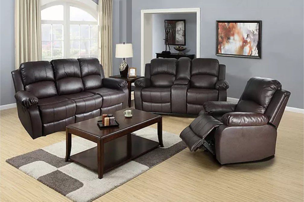 Reclining set 3pc Brown Leather