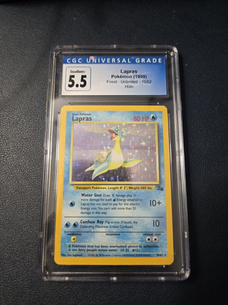 1999 Pokemon Fossil Unlimited Lapras Holo 10/62 Rare CGC Graded 
