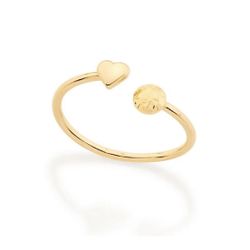 Gold Solid Heart Skinny Ring - 18K - Adjustable 