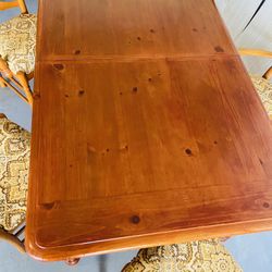 Real Wood Dining Set Table + 5 Chairs Family Dinner Table Set With Extension