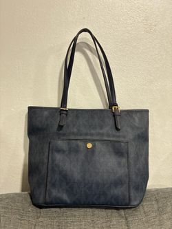 Michael Kors Navy Blue Leather Tote Bag