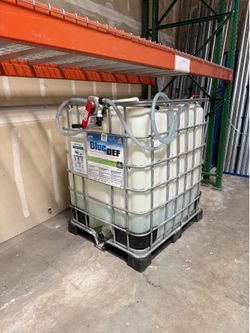 330 gallon ibc tote containing BlueDEF Diesel Exhaust fluid