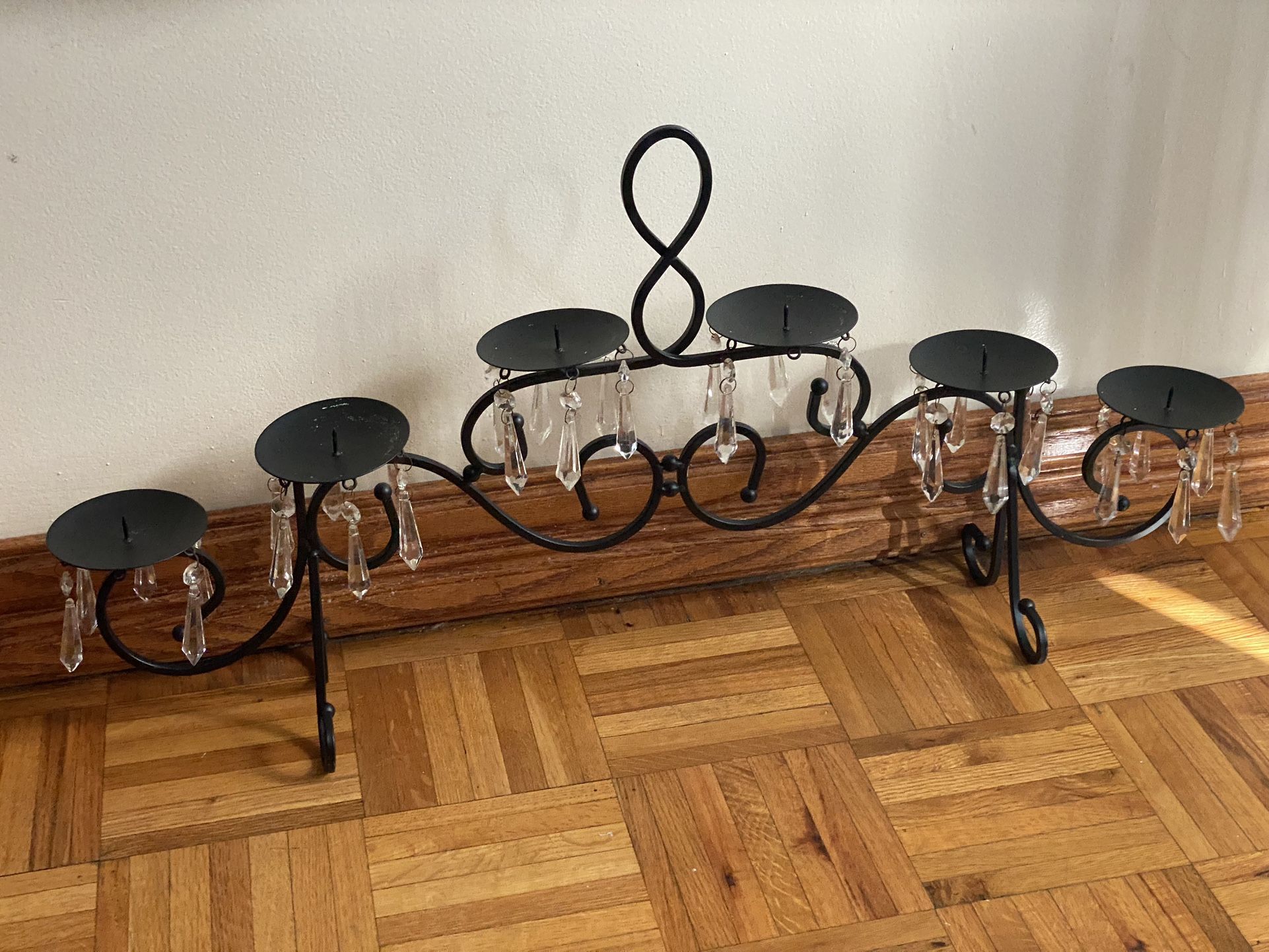 Wrought Iron and Crystal Candle Holder