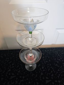 $10.00 - (3) Handpainted Margarita Cocktail Glasses! 3 Different Colored Tulips!