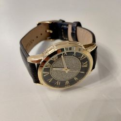 Leather Band Black & Gold Women's Watch