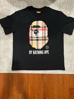 Bape Burberry Plaid Ape Head Tee- Black size large