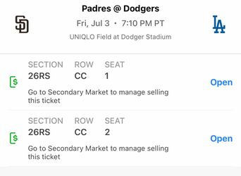 (2) Dodgers Vs. Padres 7/3/26 Tickets