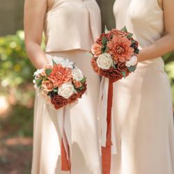 2 BRIDESMAID BOUQUETS IN SUNSET TERRACOTTA $45 OBO