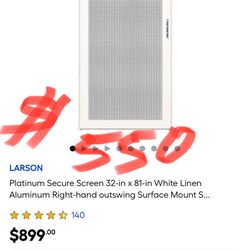LARSON 550 Platinum Secure Screen 32-in x 81-in White Linen Aluminum Right-hand outswing Surface Mount S...