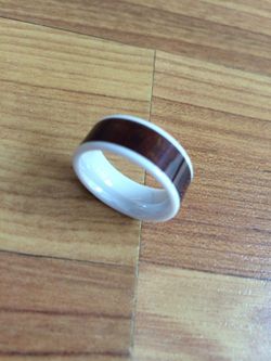 New koa wood ring white ceramic size 7.5