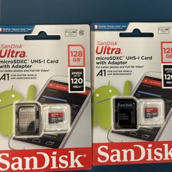 2 SanDisk Ultra 128GB microSDXC UHS-I Cards w/ Adapter – New & Sealed