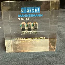Vintage 1989 Digital Mannessman Tally 10,000 Printer Made Chip Award In Acrylic