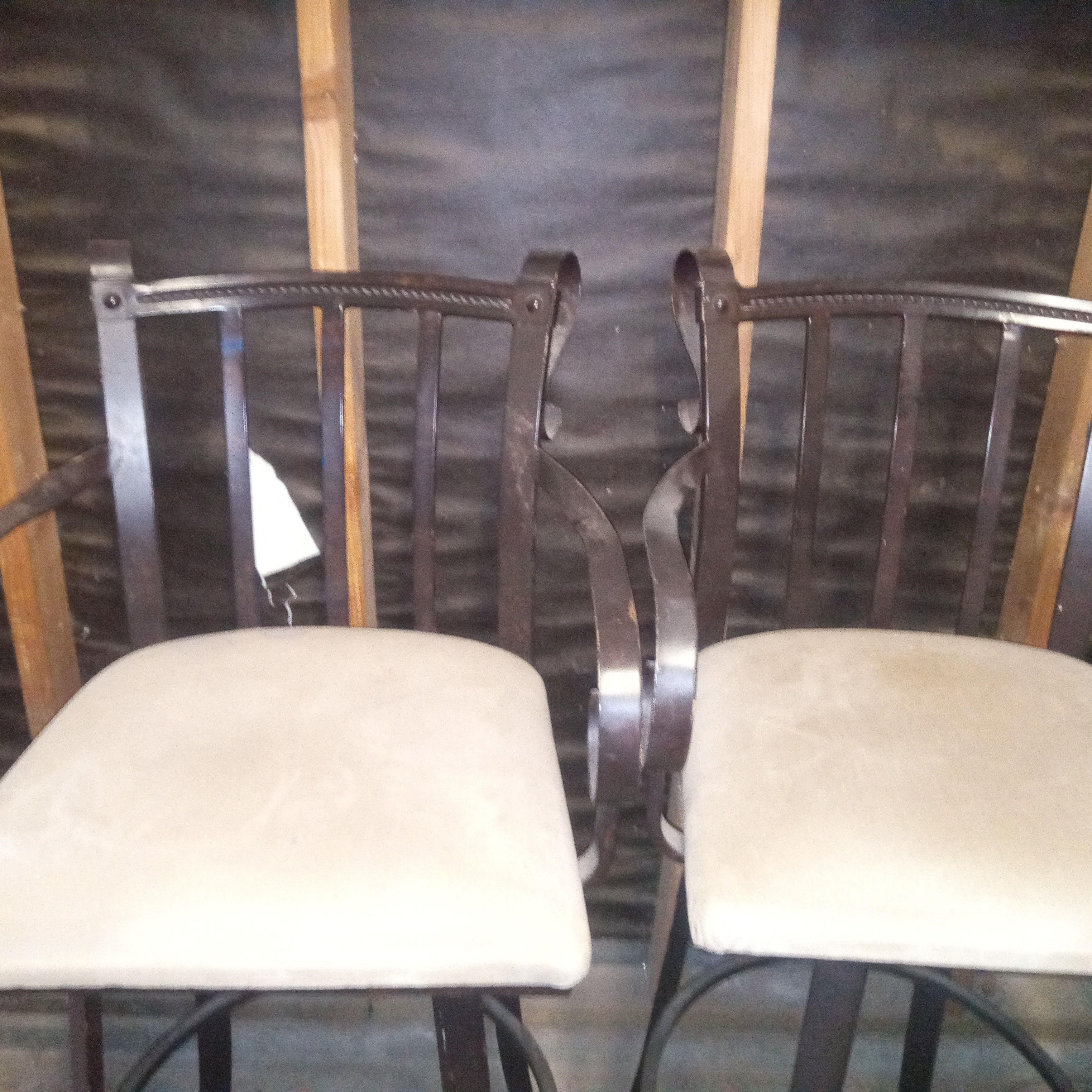 2 Metal Bar Stools with White Cushions