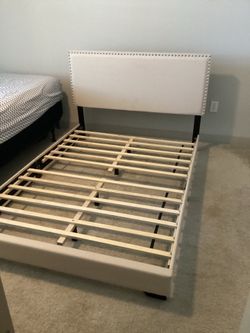 Complete Full Size Cream Fabric Platform bed