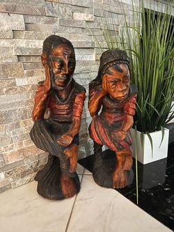 Honduras - Hand Carved Wooden Figurine Sculptures Set of 2