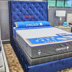Blue Queen bed Frame// King size Available// Brand new,  Mattress Sold Separately 