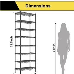 😀 8-Wire Garage Shelving Storage Shelves, Kitchen Storage Adjustable Shelf, Metal Shelves 1600Lbs Capacity 24" Lx14 Wx72.2 H for Laundry Bathroom