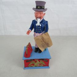 Vtg Enesco Uncle Sam Cast Iron Mechanical Coin Bank Reproduction 11"
 Tall