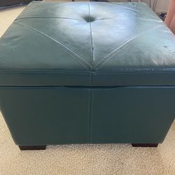 Free Dark Green Leather Ottoman
