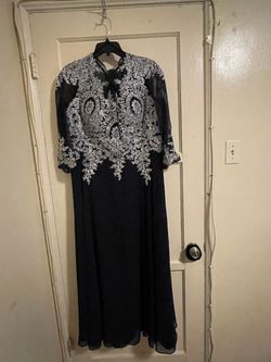 Navy Blue Formal Gown with Silver Embroidery