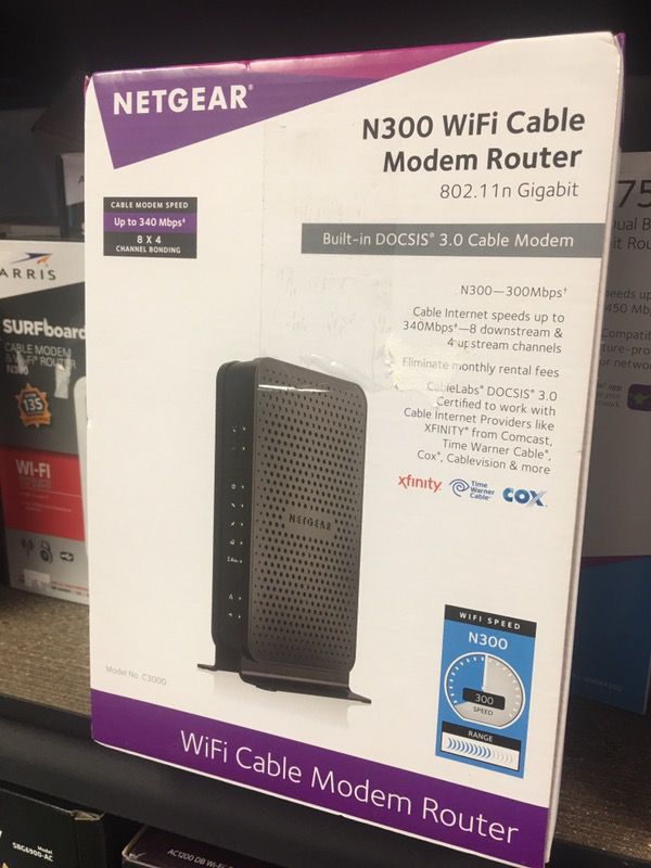 NETGEAR N300 (8x4) WiFi DOCSIS 3.0 Cable Modem Router (C3000) Certified for Xfinity from Comcast, Spectrum, Cox, Cablevision & more