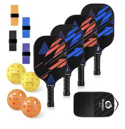Pickleball Paddles Set of 4, USAPA Approved Fiberglass Pickleball Paddle Set with Balls and Bag, Polypropylene Honeycomb Core, Lightweight Pickleball 