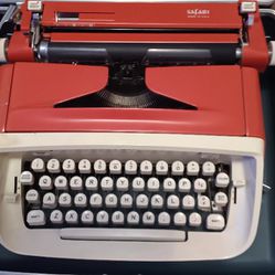 Vintage Retro Boho Mid Century MCM 1964 Orange Royal Safari Manual Portable Typewriter with Locking Case