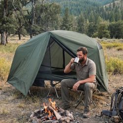 Camping Tent Cot for Adults, 1-Person Off-Ground Folding Portable Easy Set-up Tent Cot Combo for Hiking, Backpacking ARMY GREEN