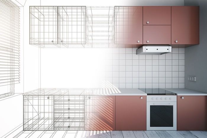 Rendering for Kitchen, Bedroom, New Construction, Renovation, Addition, Interior and Exterior.