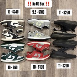 Jordan’s Yeezy 350 & Dunks Mixed Lot (Men’s 9.5 -11) - Good Used Condition UNLV, Dark Mocha, Michigan State, Union Pistachio, Yeezy 350