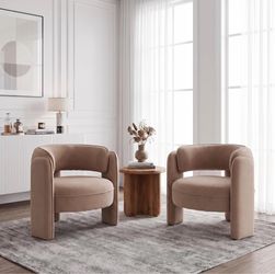Set of 2 Mid-Century Velvet Barrel Chair, Khaki