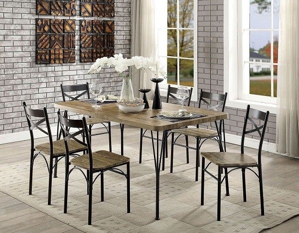 BANBURY 7PIECE DINING TABLE SET DARK BRONZE / NATURAL