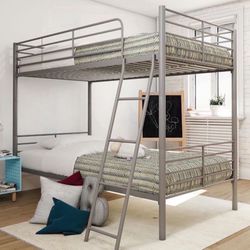Convertible Twin over Twin Metal Bunk Bed, Silver