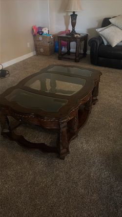 Aico glass coffee table with 2 end tables