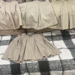 4 Girl School Skirt Beige 3 of them with short Size 12-14 Good Condition