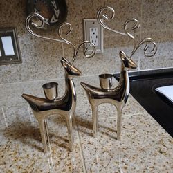 Holiday SILVER REINDEER Christmas Candle Holder