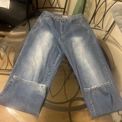 Mens Vintage Urban Pipline Baggy Jeans 36x33