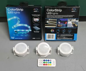 2 Aura LED ColorStrip Lights, 16 Feet With Remote, 3 LED Pods With Remote