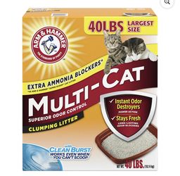 ARM & HAMMER Superior Odor Control Cat Litter, Multi-Cat Clumping Litter, Clean Burst Scent, 40 lb