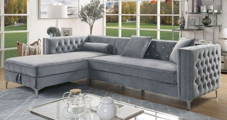 Brand New Grey Super Plush Sectional Sofa w Storage (Pillows Included)