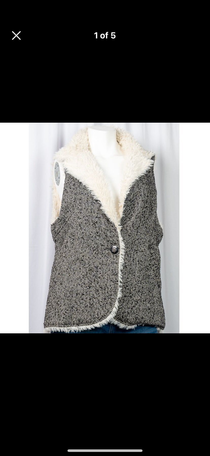 Grey faux fur Herringbone print sweater vest sz M