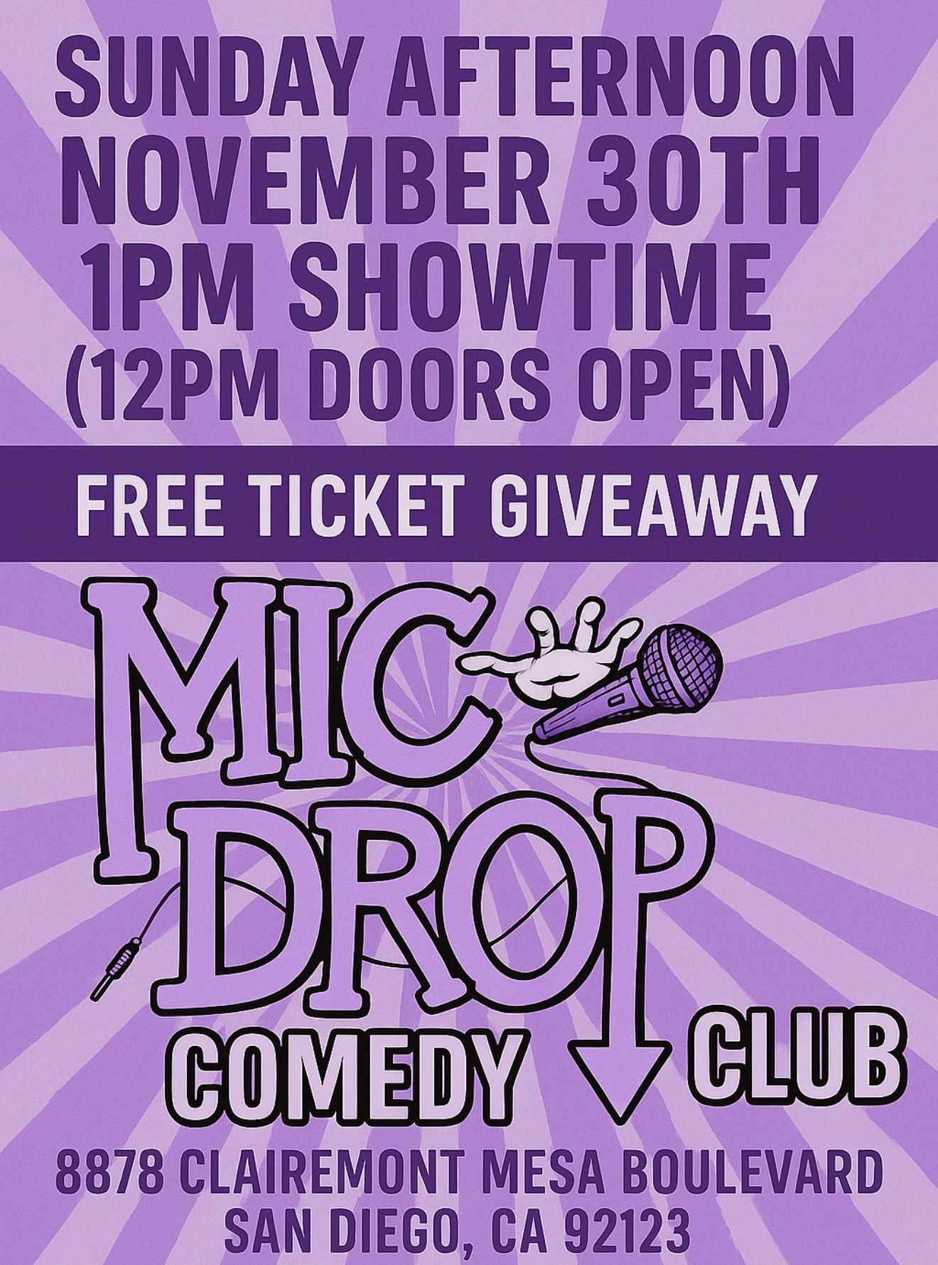 FREE TICKETS for COMEDY BRUNCH 11/30 1pm 